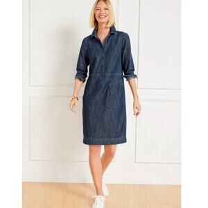Talbots Women's Long Sleeve Denim Popover Shirt Dress Size 12 Half Button Up